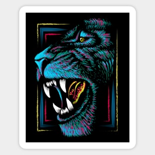 Neon Pink Lion Head - Colorful Lion Drawing Sticker